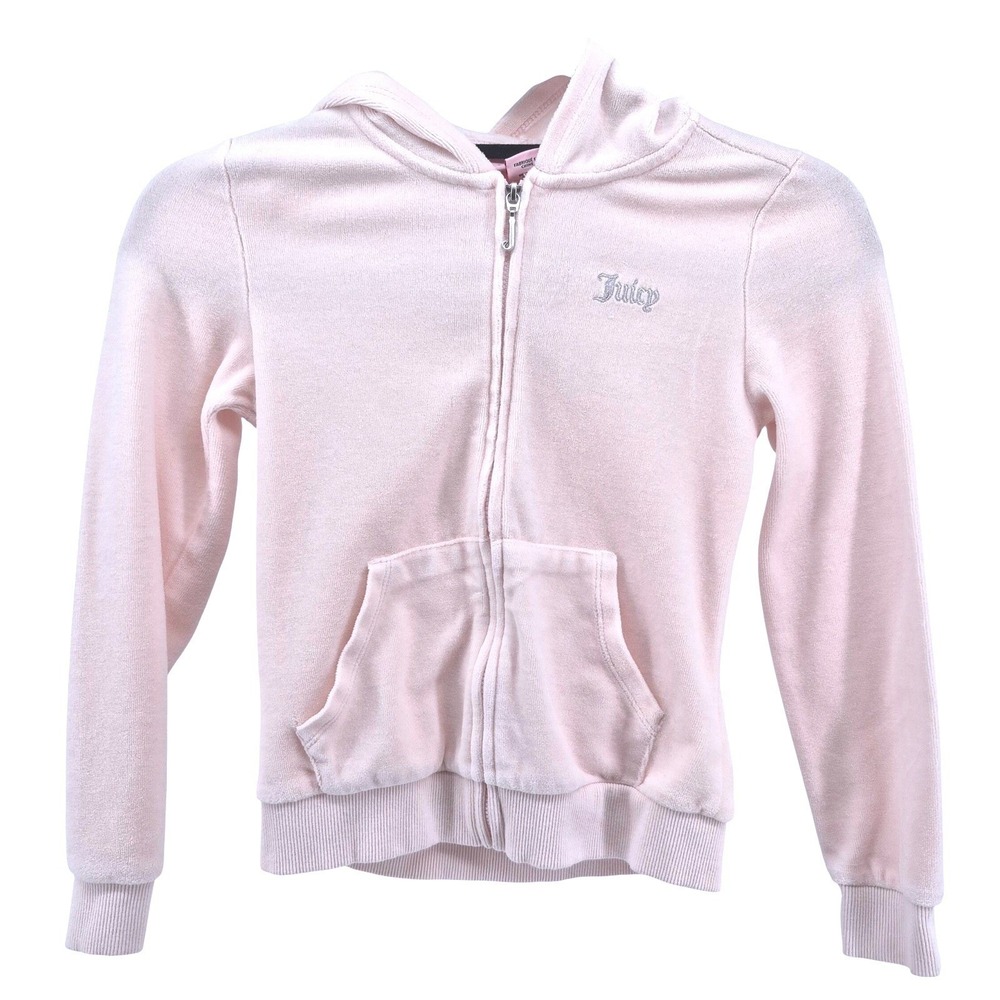 Juicy Couture Velour Hoodie Zip Up Pink Kids‎ Size 8/10 Youth Girl Rhinestone